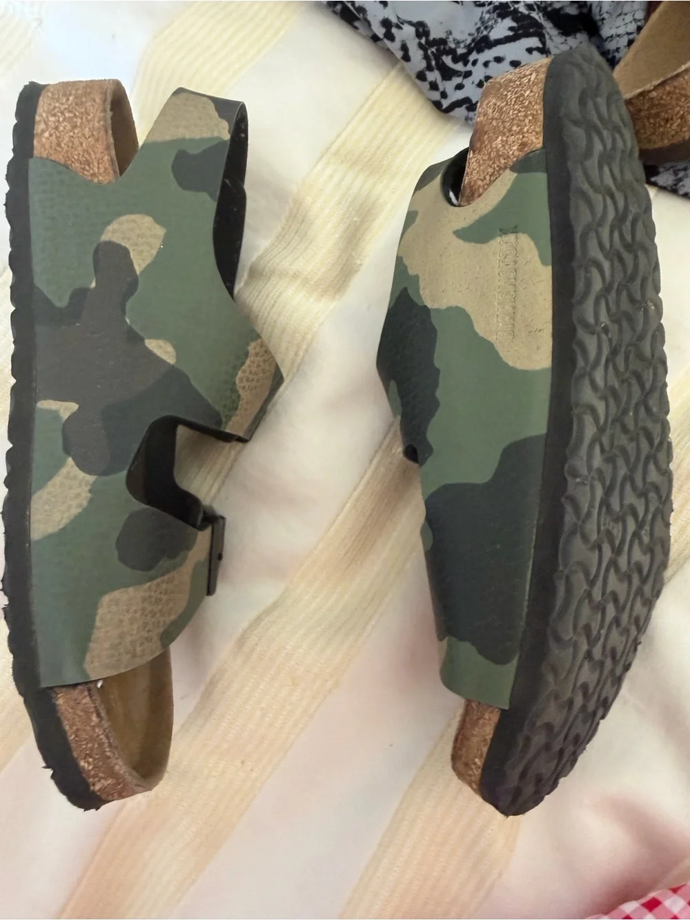 Birkenstock Kids Camo Double Strap Sandals in Green and Brown